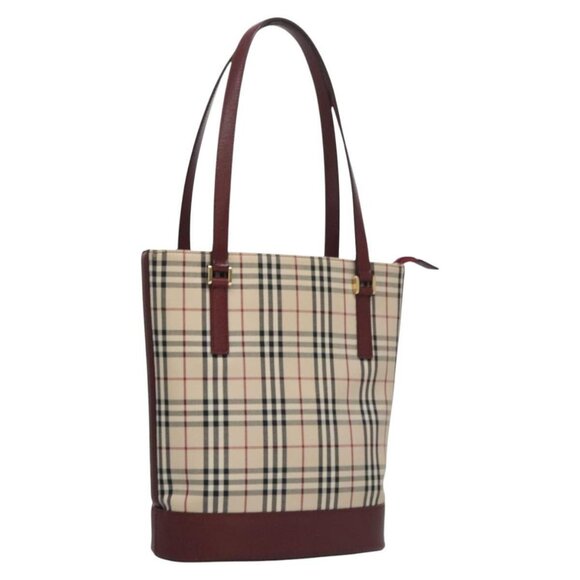 BURBERRY Nova Check Tote Bag Canvas Beige Red gold Auth 114738 - Picture 1 of 16